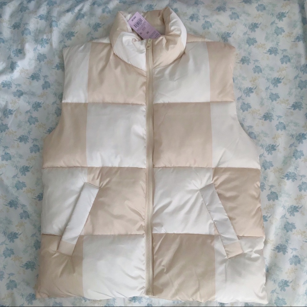 Wild Fable Beige Patchwork Oversized Puffer Vest